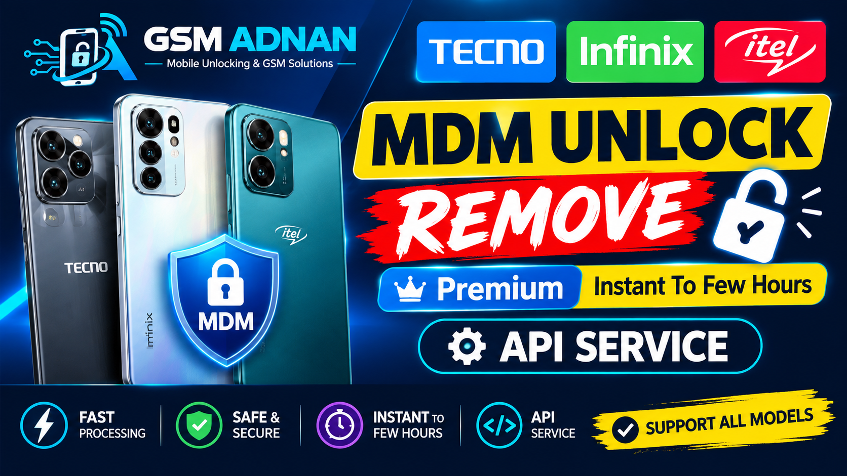 Tecno-Infinix & iTel MDM Unlock Remove Premium Instant To Few Hours (API service )